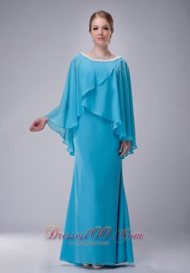 New Custom Made Aqua Blue Column Scoop Mother Of The Bride Dress Chiffon Beading Floor-length