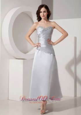 New Modest Silver Ankle-length Mother of The Bride Dress Princess Sweetheart Satin Beading