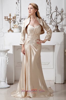 New Gorgeous Champagne Column Sweetheart Beading and Ruch Mother Of The Bride Dress Brush Train Taffeta