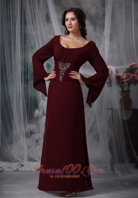 Popular Burgundy Column / Sheath Scoop Floor-length Chiffon Beading Mother Of The Bride Dress