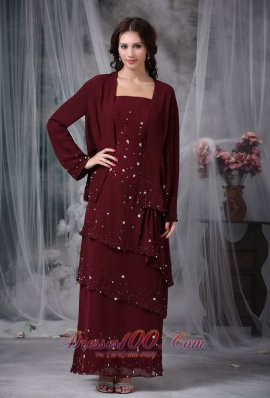 Popular Burgundy Empire Straps Floor-length Chiffon Beading Mother Of The Bride Dress