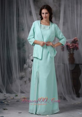 Popular Apple Green Column / Sheath Scoop Floor-length Chiffon Beading Mother Of The Bride Dress