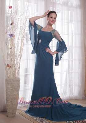 Popular Green Column / Sheath Square Brush /Sweep Chiffon Mother of the Bride Dress