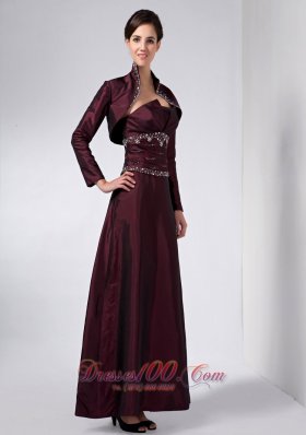 Elegant Pretty Burgundy Mother Of The Bride Dress Column Strapless Beading Ankle-length Taffeta