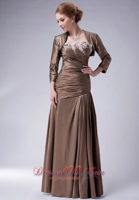 Elegant Perfect Brown Empire Strapless Mother Of The Bride Dress Taffeta Appliques Floor-length