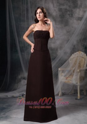 Elegant Simple Brown Bridesmaid Dress Column Strapless Chiffon Ruch Floor-length