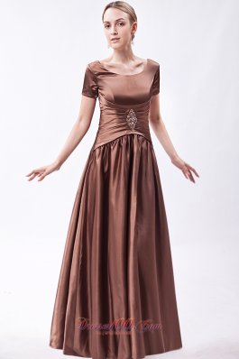 Elegant Brown A-line Scoop Floor-length Taffeta Beading Mother Of The Bride Dress