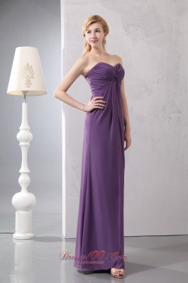 Elegant Beautiful Purple Column Sweetheart Ruch Mother Of The Bride Dress Floor-length Chiffon