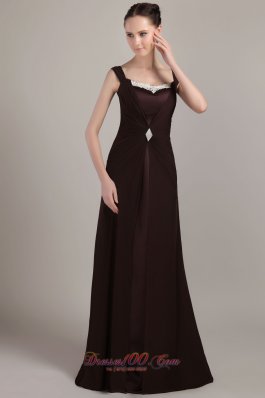 Elegant Brown Column / Sheath Square Brush Train Chiffon Ruch and Appliques Mother Of The Bride Dress