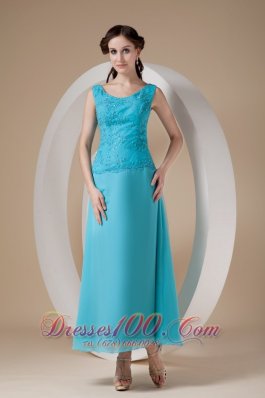 Teal Column / Sheath Wide Straps Ankle-length Chiffon Beading Prom Dress