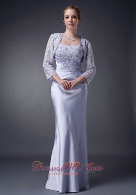 Custom Made Lilac Column Straps Mother Of The Bride Dress Elastic Woven Satin Appliques Floor-length