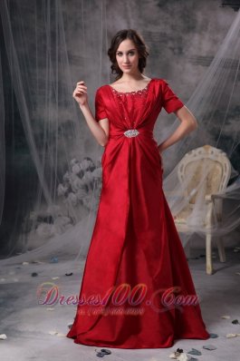 Customize Wine Red Mother Of The Bride Dress A-line Scoop Taffeta Beading and Ruch Brush Train