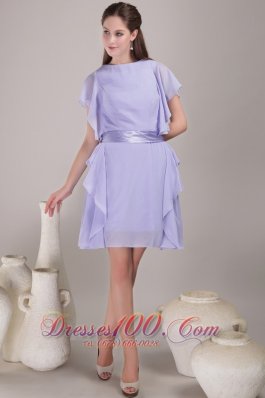 Lilac Empire Bateau Mini-length Chiffon Sash Mother Of The Bride Dress