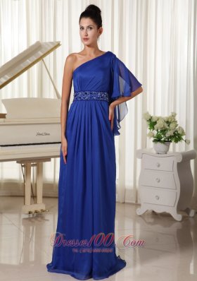 2013 One Shoulder With 1/2-length Sleeve Beaded Decorate Waist Royal Blue Mother Of The Bride Dress