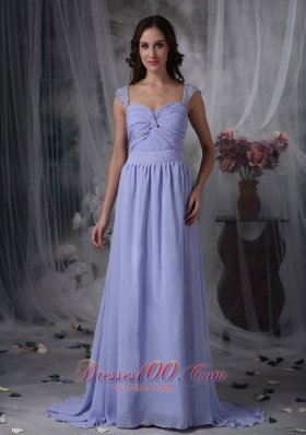 2013 Pretty Lilac Empire Mother of the Bride Dress Square Chiffon Beading and Ruch Brush Train