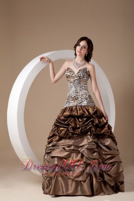 2013 Custom Made Brown Ball Gown Sweetheart Quinceanera Dress Taffeta and Leopard Pick-ups Floor-length