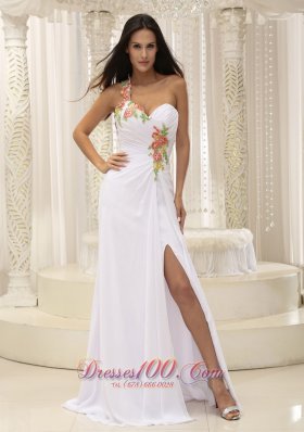 2013 Appliques Decorate Shoulder Ruched Bodice High Slit For Prom Dress In Washington