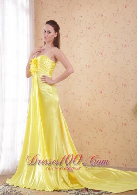2013 Light Yellow Column/Sheath Sweetheart Watteau Train Elastic Woven Satin Beading Prom Dress