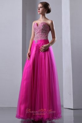 2013 Fuchsia A-line Sweetheart Prom Dress Elastic Wove Satin and Organza Beading Floor-length