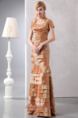 2013 Sexy Brown Column Straps Beading Mother Of The Bride Dress Floor-length Taffeta