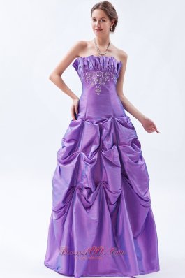 2013 Purple A-line / Princess Strapless Prom Dress Taffeta Embroidery Floor-length