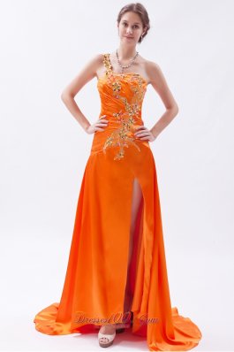 2013 Orange Empire One Shoulder Brush Train Taffeta Embroidery with Beading Prom Dress