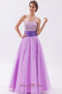2013 Lavender A-line / Princess Strapless Prom Dress Tulle Beading Floor-length