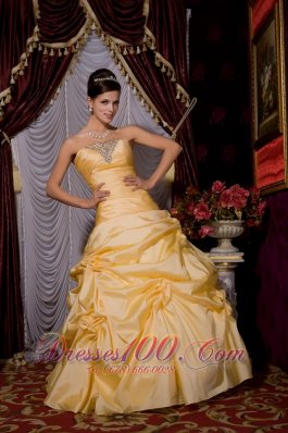 2013 Gold 2013 Sweet 16 Dress A-line Strapless Tafftea Beading Floor-length