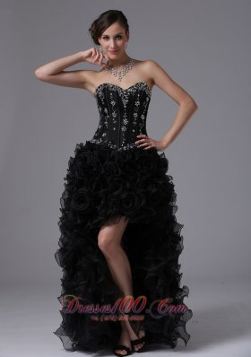 2013 Sacramento California City Black High-low Beaded Bodice and Ruffles For Sweet Prom Dress Sweetheart