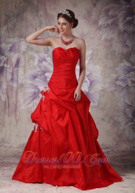Best Custom Made Red A-line Sweetheart Quinceanera Dress Taffeta Appliques Brush Train
