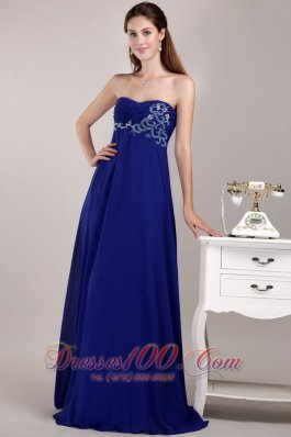 Best Royal Blue Empire Strapless Floor-length Chiffon Beading Prom / Evening Dress