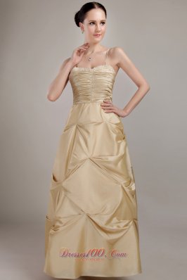 Best Champagne Column Spaghetti Straps Floor-length Taffeta Beading and Ruch Prom Dress