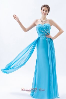 Best Aqua Column Sweetheart Prom Dress Chiffon Beading Brush Train