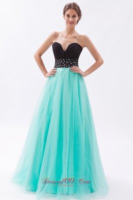 Best Black and Turquoise A-line Sweetheart Floor-length Tulle Beading Prom Dress