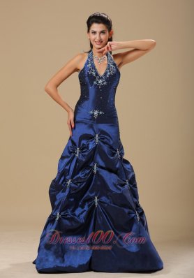 Clearence Royal Blue and Appliques Decorate Halter For Prom Dress In Topeka Topeka