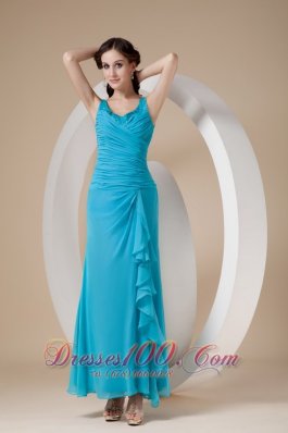 Clearence Custom Made Teal Column / Sheath Straps Prom Dress Chiffon