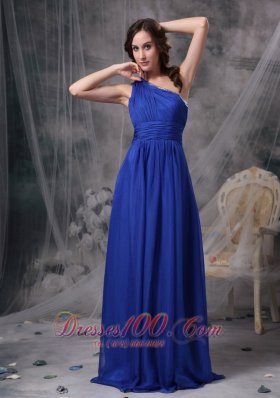 Clearence Popular Royal Blue Empire One Shoulder Prom Dress Chiffon Beading Brush Train