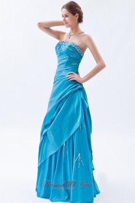 Clearence Teal A-line / Princess Strapless Prom Dress Taffeta Beading Floor-length