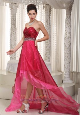 Pink and Wine Red A-line Sweetheart High-low Organza Beading Prom Dress