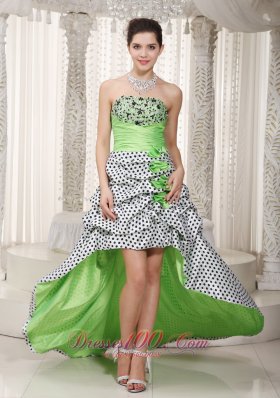 Spring Green A-line Strapless High-low Taffeta Beading Prom Dress