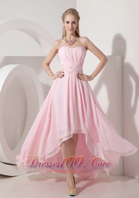 Sexy Baby Pink Empire Cocktail Dress Sweetheart Chiffon Beading High-low