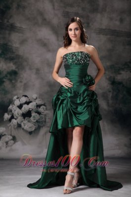 Elegant Green Strapless High-low Prom Dress with Beading