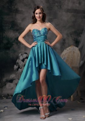 Teal Sweetheart High-low Taffeta Appliques Prom / Homecoming Dress