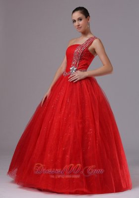 Plus Size Paillette Red Military Ball Gowns With Beaded Decorate One Shoulder In Campbell California