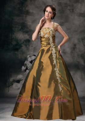 Plus Size Brown Square Taffeta Prom / Evening Dress with Appliques