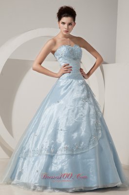 Plus Size Pretty Baby Blue A-line / Princess Sweet 16 Dress Sweetheart Floor-length Organza Beading