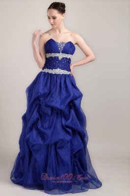Plus Size Royal Blue A-line Sweetheart Floor-length Taffeta and Organza Beading Prom Dress