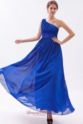 Plus Size Royal Blue Chiffon Beading Prom Dress Empire One Shoulder Floor-length