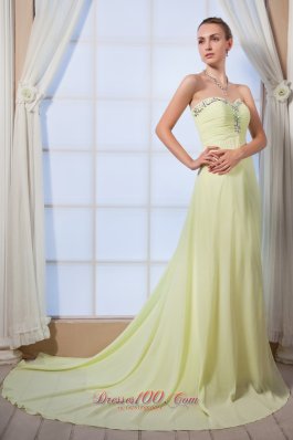 Plus Size Yellow Green Empire Sweetheart Beading Prom Dress Brush Train Chiffon