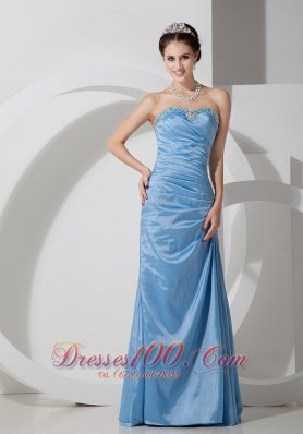 Designer Baby Blue Column Sweetheart Floor-length Taffeta Beading and Ruch Prom Dress